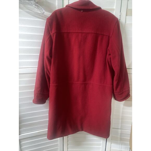 Vtg 80s American Bazaar Women's Red Lined Button Front Trench Pea Coat Large - Picture 8 of 10